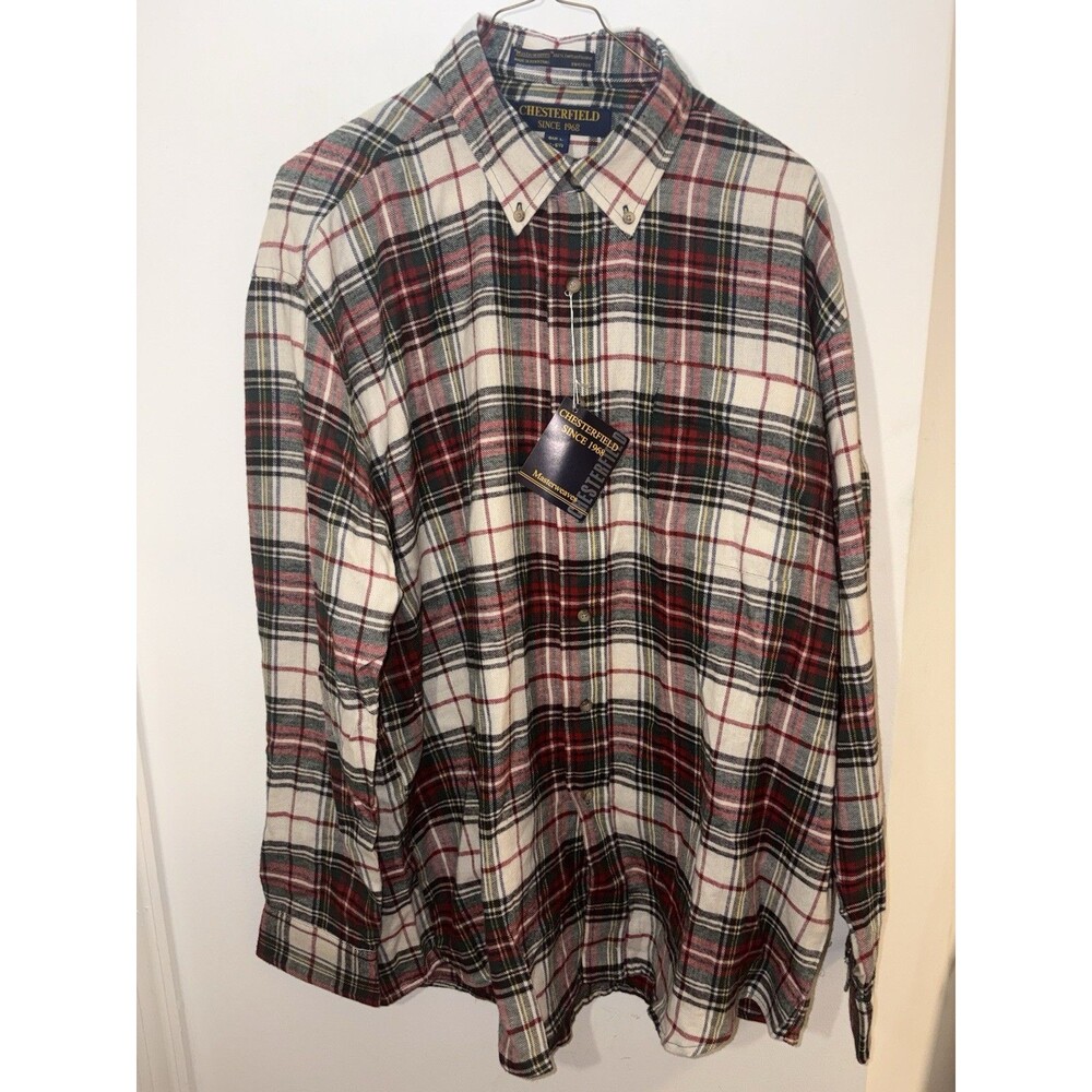 Nwt Chesterfield Plaid Flannel Button Down Shirt Sz L 16-16.5 100% Cotton